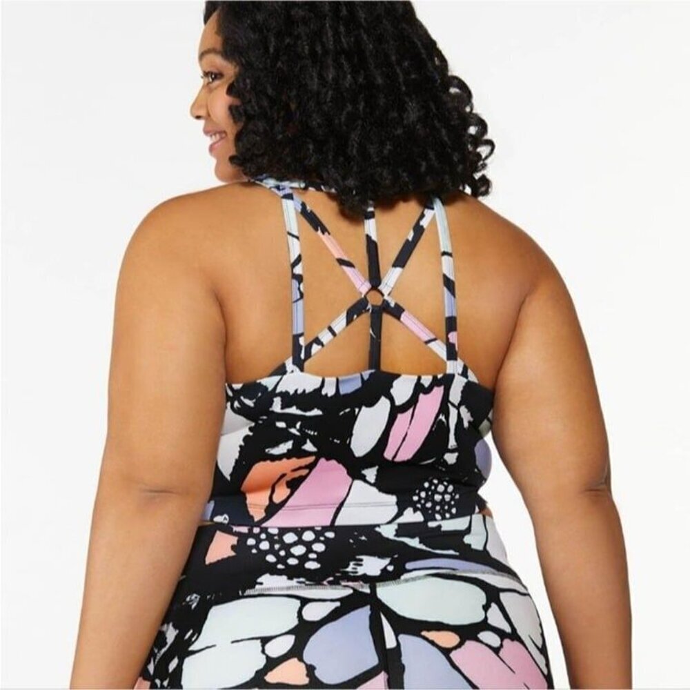 Cato Active Live Well Athletic Butterfly Pink Black White Sports Bra 18 20